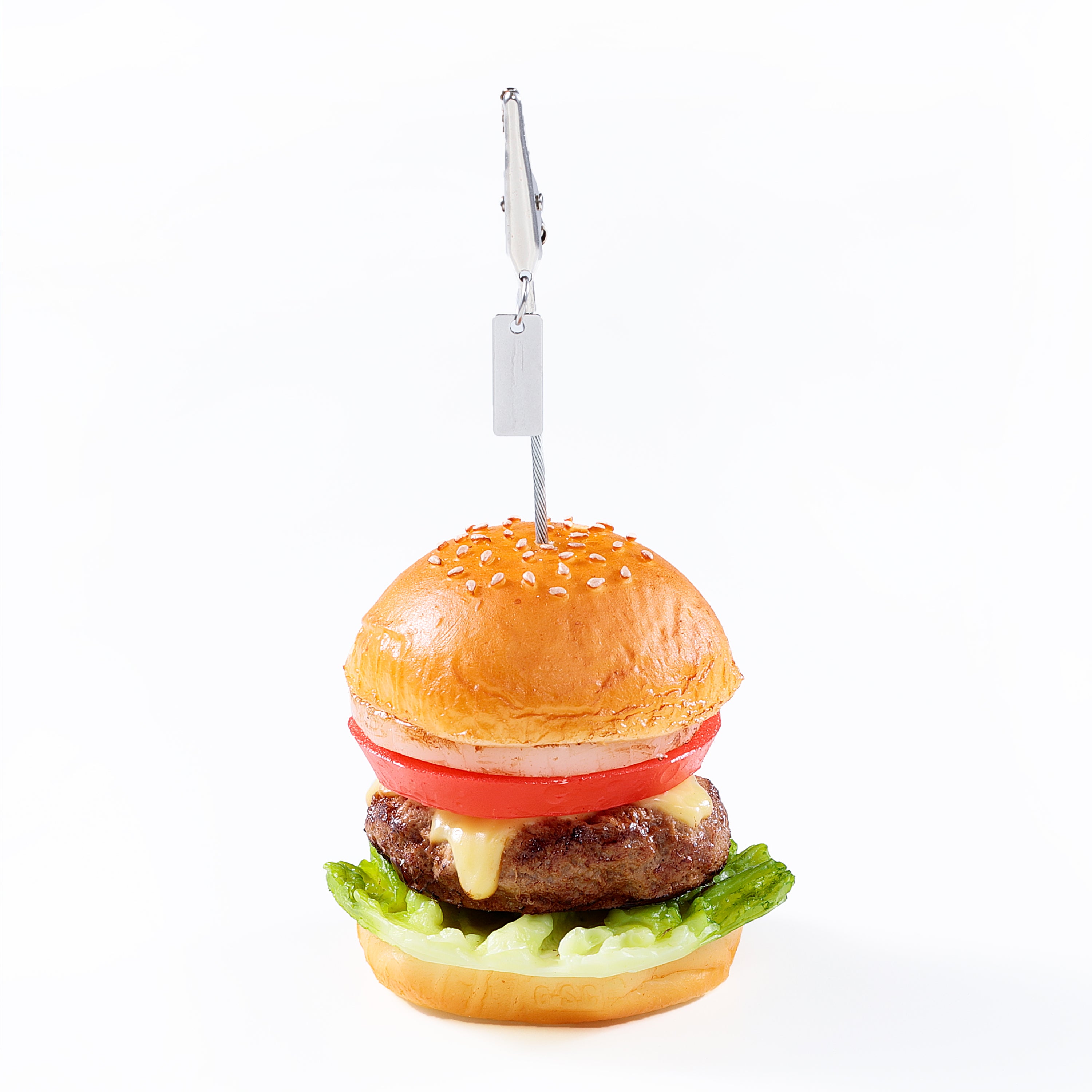 これは元祖食品サンプル屋「ハンバーガー クリップ」の裏面の商品画像です。