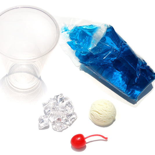 これは自分でつくる食品サンプルキット「さんぷるん ドリンクVol.3 トロピカルフロート」の内容物写真です。