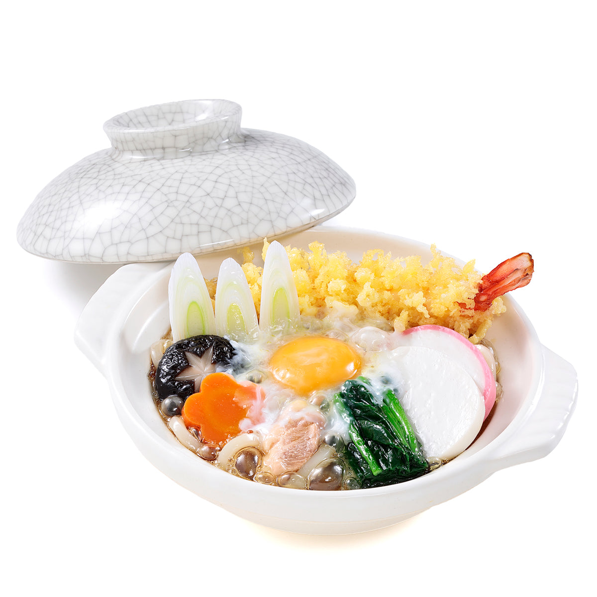 オリジナル食品サンプル「鍋焼きうどん」の商品画像です。(英語表記) Udon Noodle Hot Pot