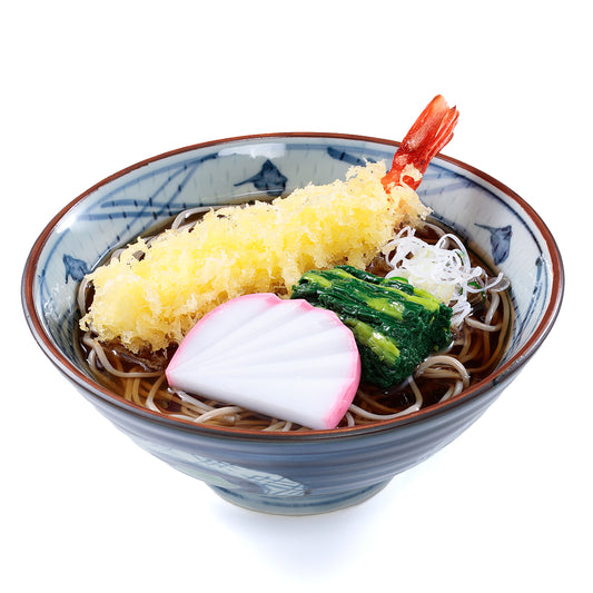 オリジナル食品サンプル「天ぷらそば」の商品画像です。(英語表記) Tempura soba