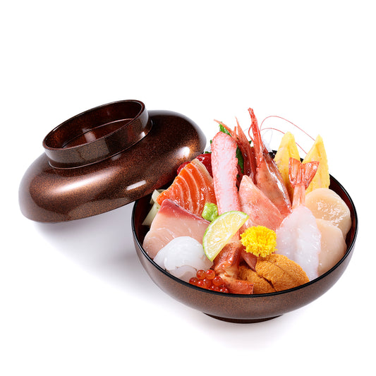 オリジナル食品サンプル「海鮮丼」の商品画像です。(英語表記) fresh seafood rice bowl