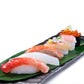 オリジナル食品サンプル「握り寿司」の商品画像です。中トロ、イカ、サーモン、タイ、甘エビ、イクラのお寿司6巻です。
