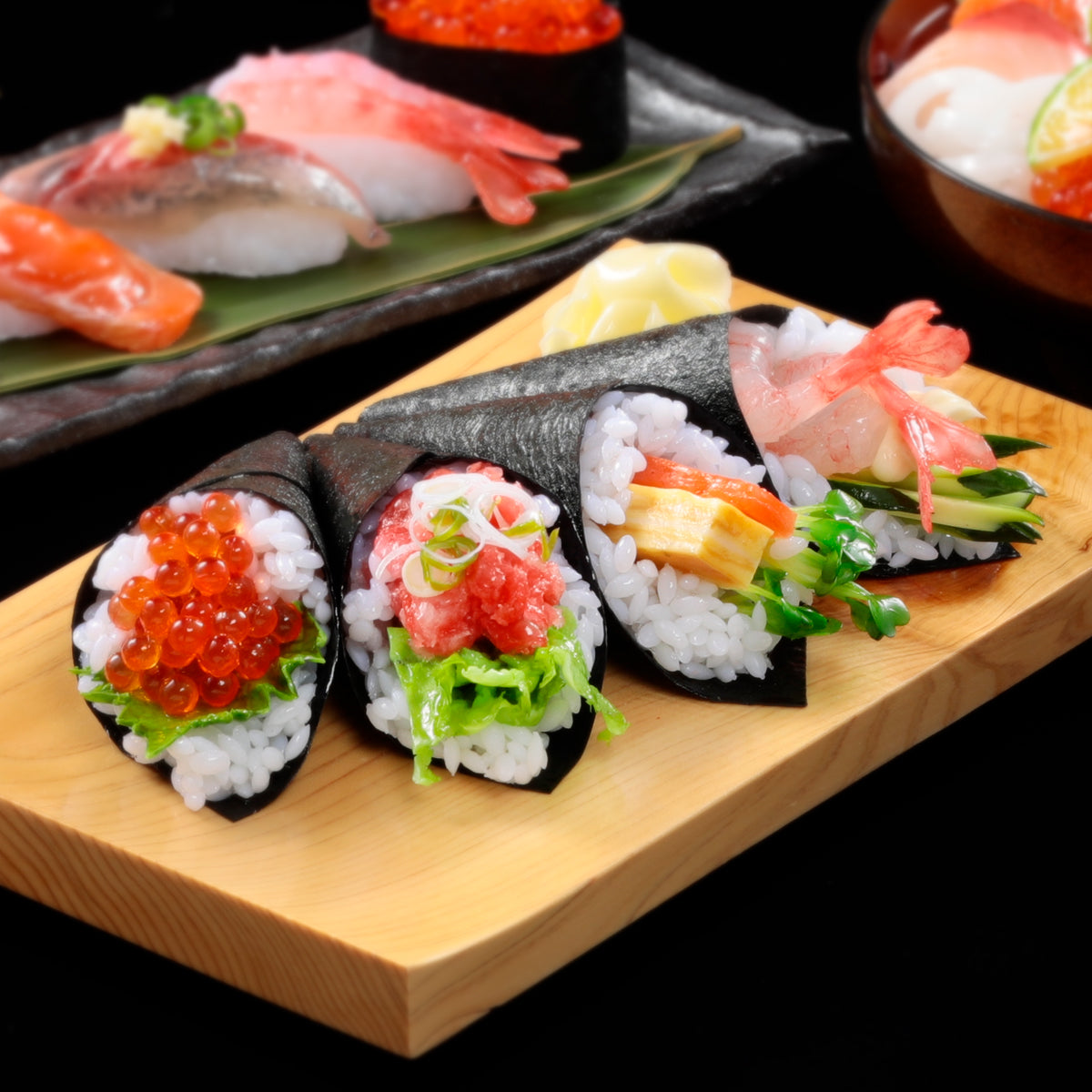 オリジナル食品サンプル「手巻き寿司」のイメージ画像です。