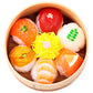 オリジナル食品サンプル「手毬寿司弁当」の商品画像です。マグロ、サーモン、ハラミ、イカ、ウニ、エビ、玉子の寿司が入っています。