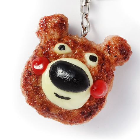 これは元祖食品サンプル屋の「キーリング ハンバーグクマ」の商品アップ画像です。