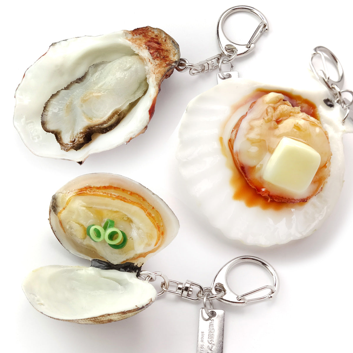 これは元祖食品サンプル屋の貝のキーリングシリーズの商品イメージ画像です。